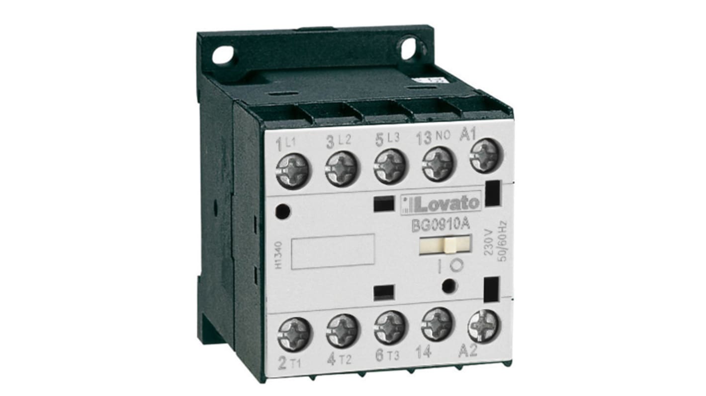 Contattore Lovato 11BG0610A230 per commutazione condensatore, 3 poli, 6 A, 230 V c.a., -40 a 60 °C.