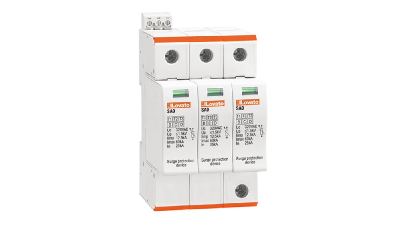 Lovato SA03NA320R, dispositivo di protezione da sovracorrente 3 fasi, max 60kA, montaggio su guida DIN, indicatore di stato.
