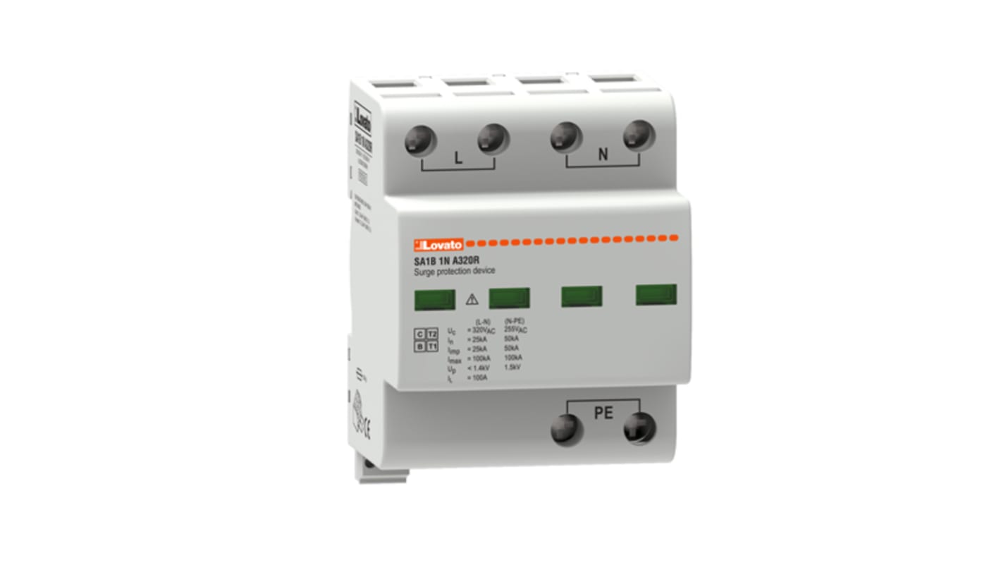 Lovato SA1B1NA320R, dispositivo di protezione monofase contro sovracorrenti, montaggio su guida DIN, corrente massima 100kA.
