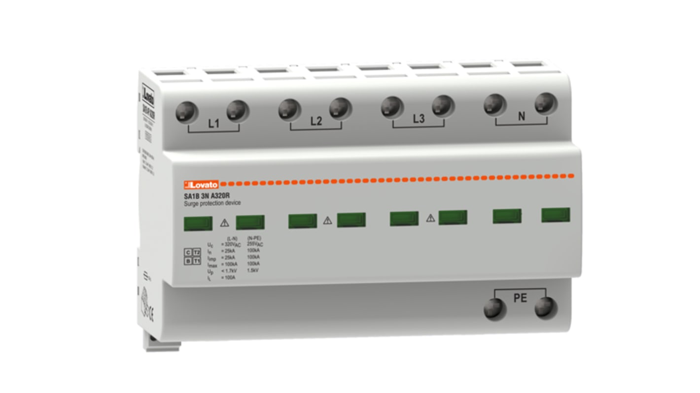 Lovato SA1B3NA320R, dispositivo di protezione da sovracorrente 3 poli, montaggio su guida DIN, corrente massima 100kA.