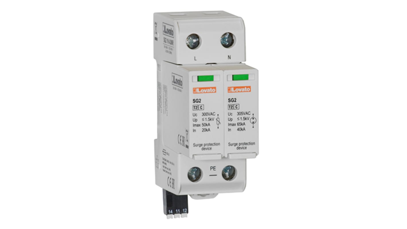 Lovato SG21, dispositivo di protezione contro sovratensioni, 1 fase, corrente di scarica 20kA, montaggio su guida DIN.