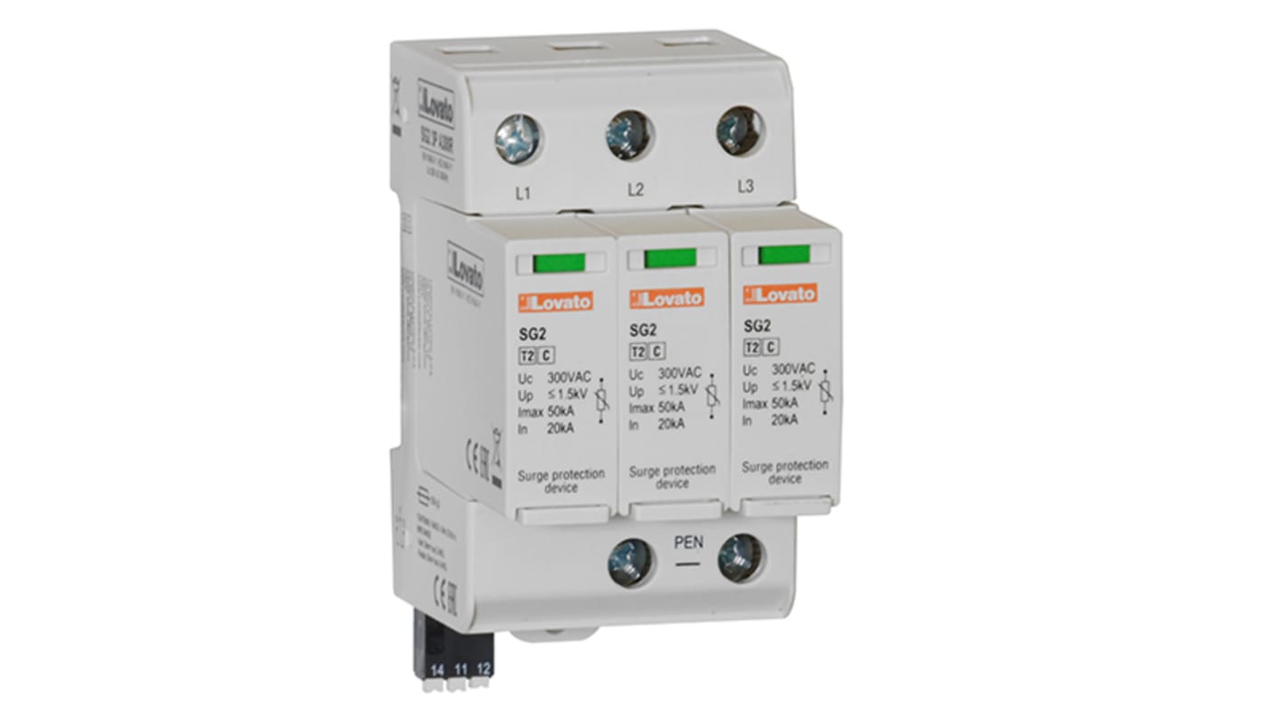 Lovato SG23PA300R, dispositivo di protezione da sovracorrente 3 fasi, montaggio su guida DIN, corrente di scarica 20kA.