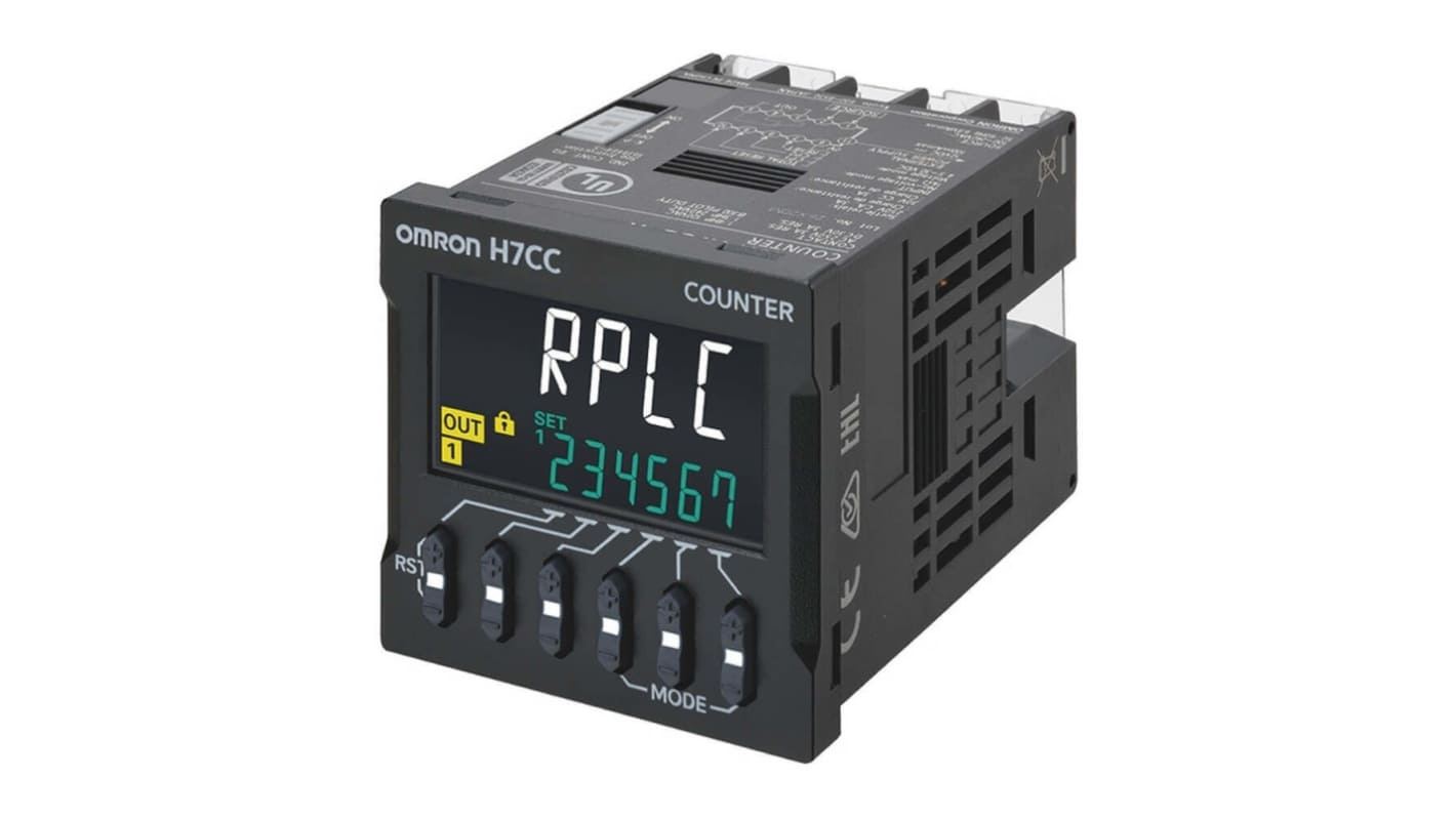 Contatore digitale Omron H7CC-AUD, LCD 6 cifre, alimentazione 12-48 V c.c., IP66, temperatura -10 a 55 °C.