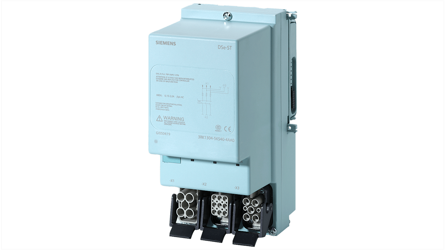 Starter per motore manuale Siemens 3RK1304-5KS40-4AA0, potenza 0,9 kW, tensione 400 V, grado di protezione IP65.