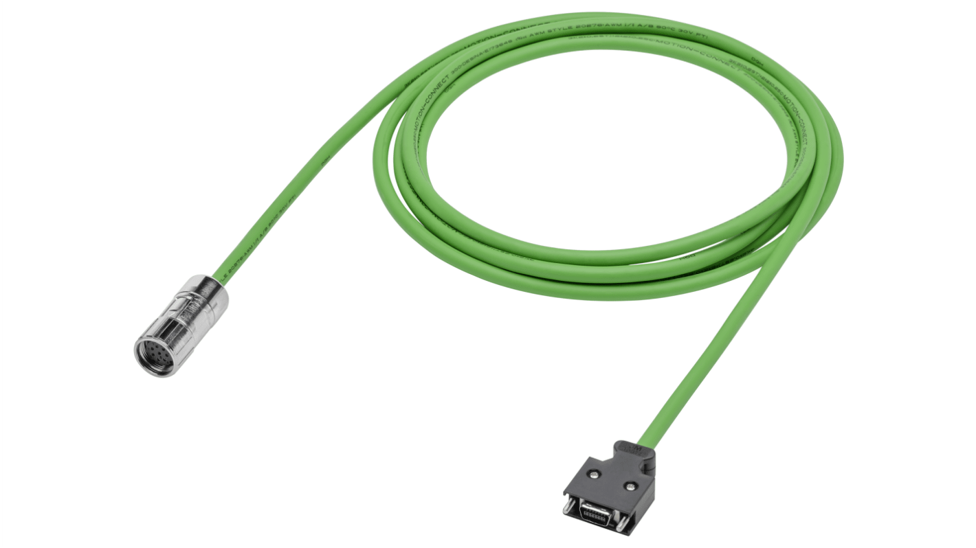 Cavo segnale Siemens 6FX3002-2CT12-1BA0 per SINAMICS V90, lunghezza 10m, connettore diritto, tensione di prova 500V.