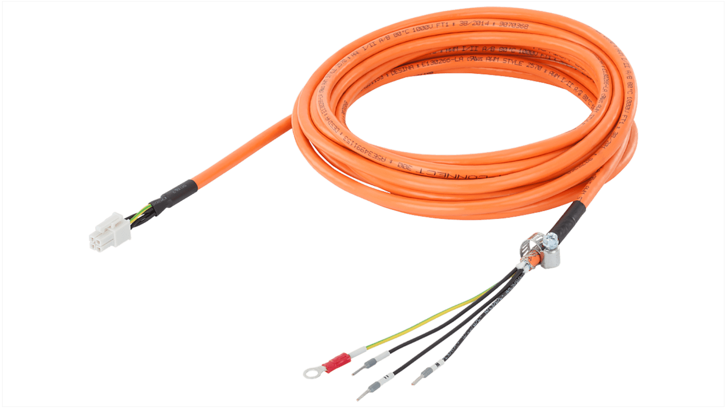 Cavo di alimentazione Siemens 6FX3002-5CK01-1AF0 per SINAMICS V90, lunghezza 5m, connettore diritto, tensione di prova 500V.