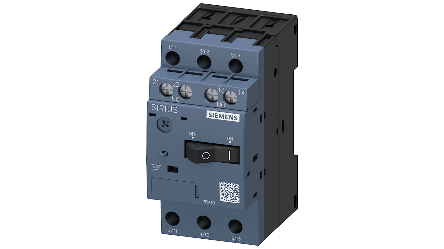 Interruttore automatico del motore Siemens 3RV1011-0AA15, protezione SIRIUS, 400 V, 160 mA, grado di protezione IP20.