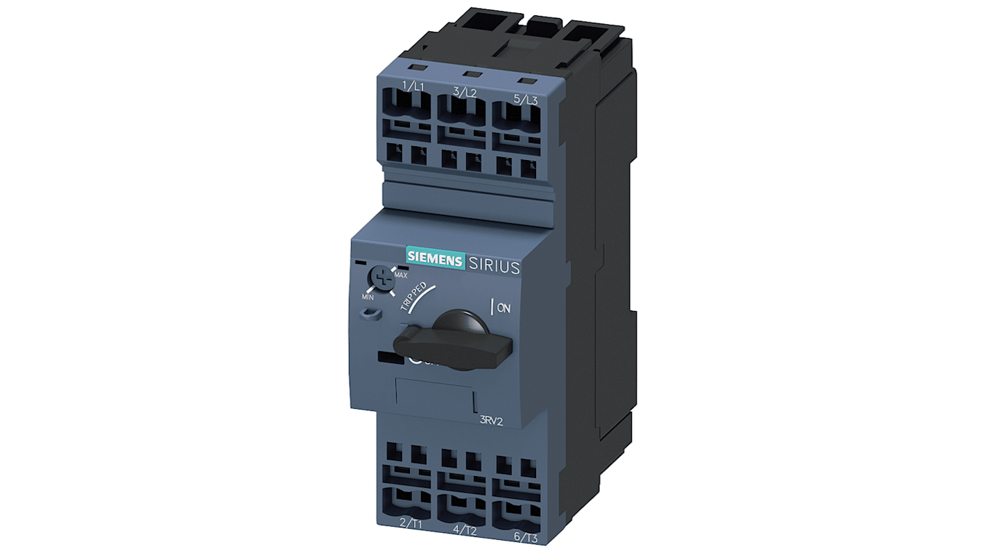 Interruttore automatico Siemens 3RV2021-1AA20 per protezione motore, corrente 1,6 A, tensione 690 V, tecnologia magnetica.