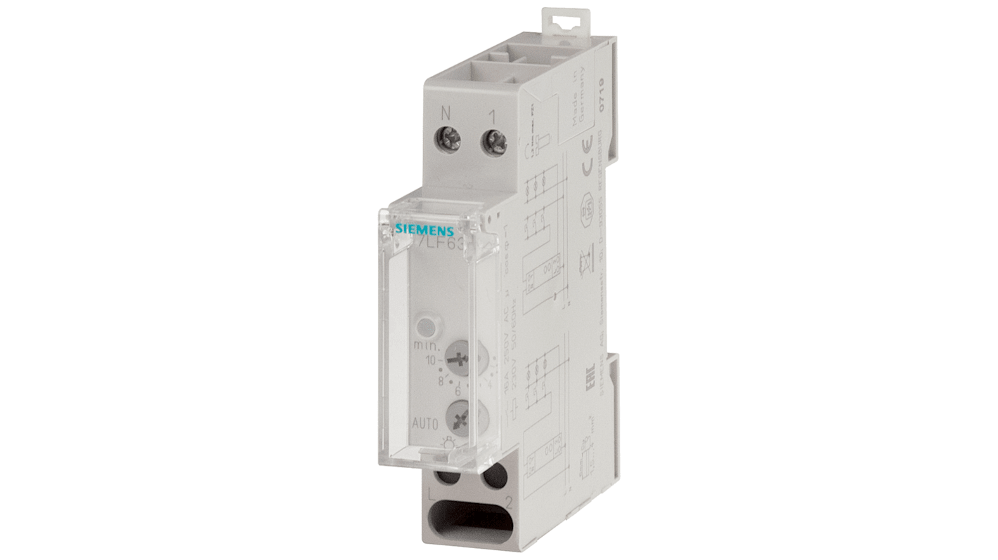 Siemens 7LF6310, temporizzatore analogico 230 V c.a. per luci scale, montaggio su barra DIN, lunghezza 64 mm.