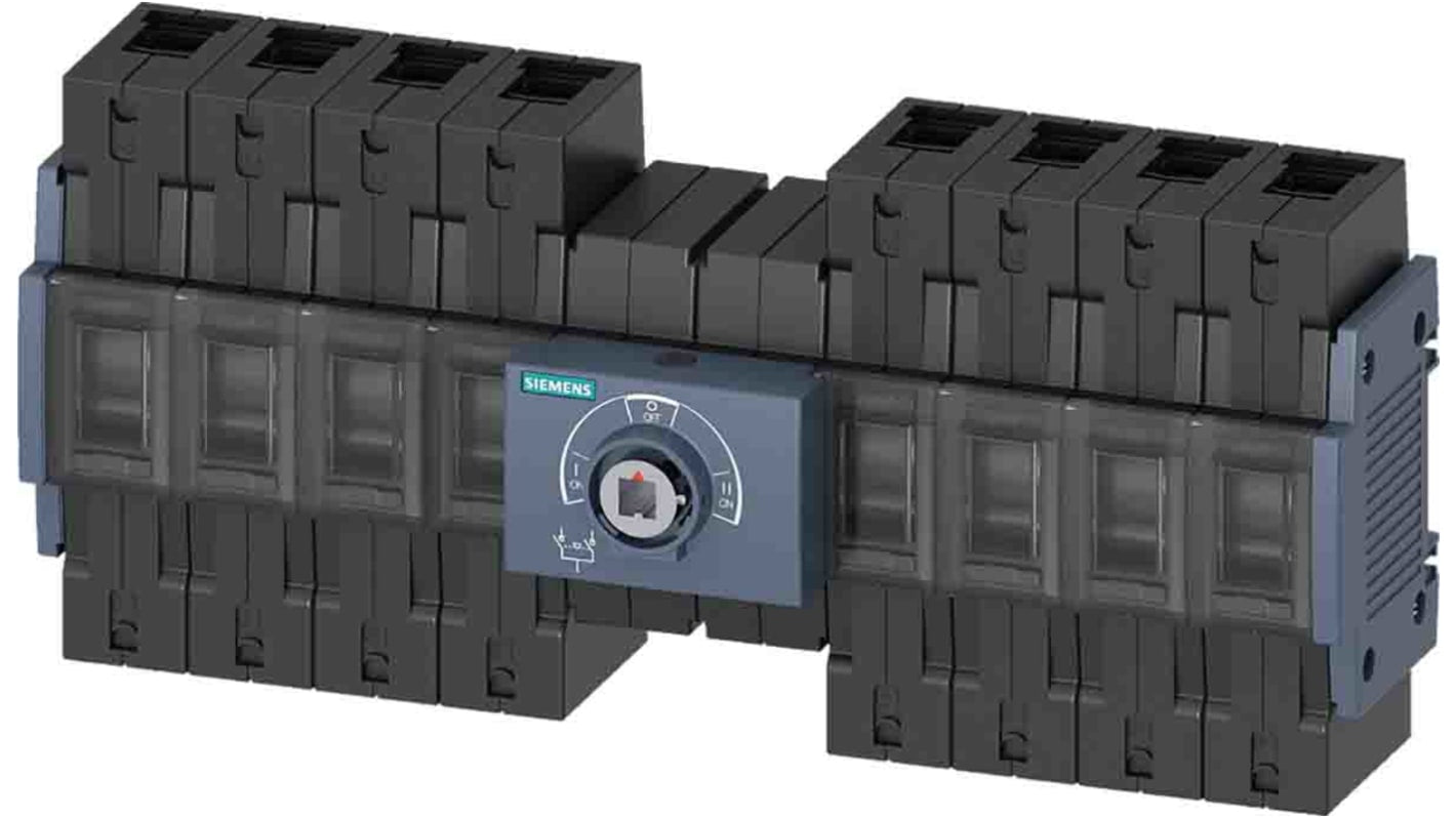 Interruttori ausiliari Siemens 3KC0432-2NE00-0AA0, 4 poli, 8 contatti, tensione 415 V, montaggio su guida 35 mm, altezza 126 mm.