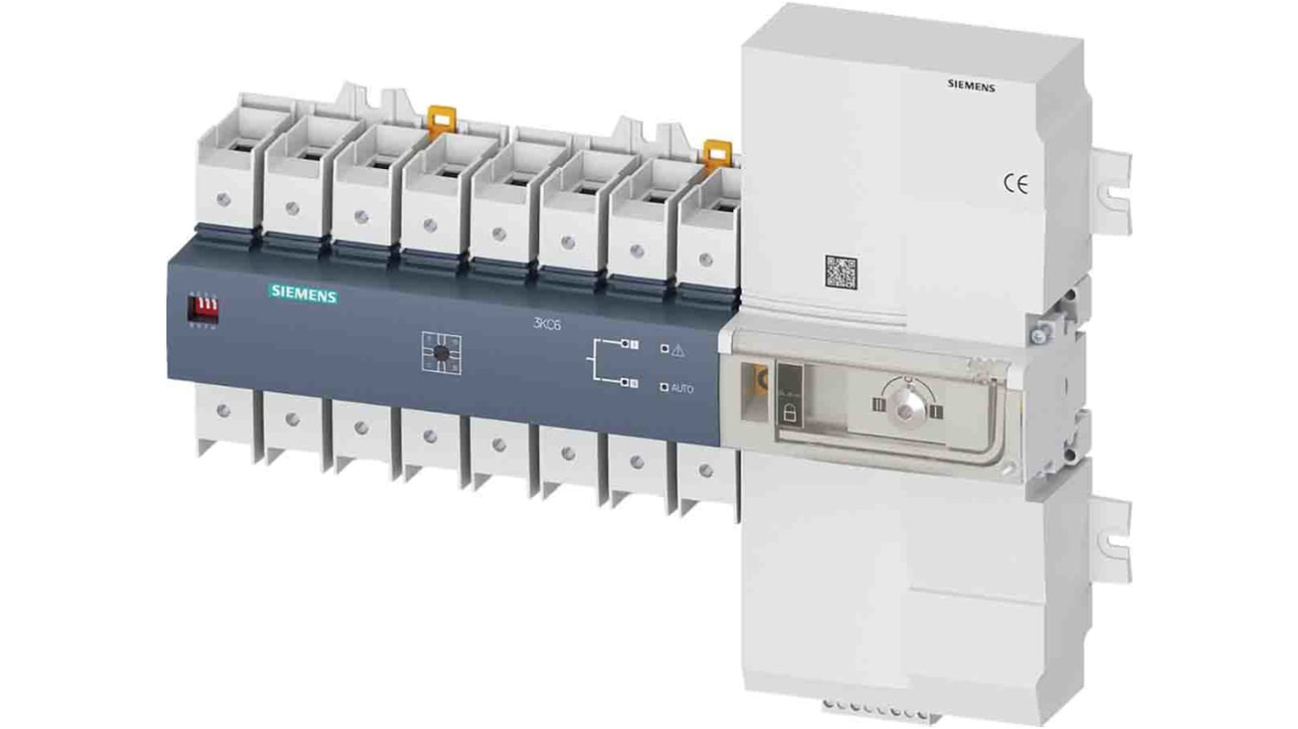 Interruttore ausiliario Siemens 3KC6424-2TA20-0TA3 per sezionatori, 4 poli, montaggio su guida 35 mm, altezza 245 mm, IP20.