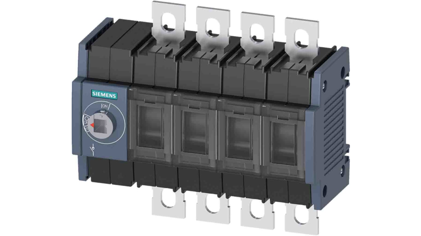 Sezionatore interruttore Siemens SENTRON 3KD, 4 poli, montaggio su guida DIN, corrente massima 125 A, tensione 1000 V.