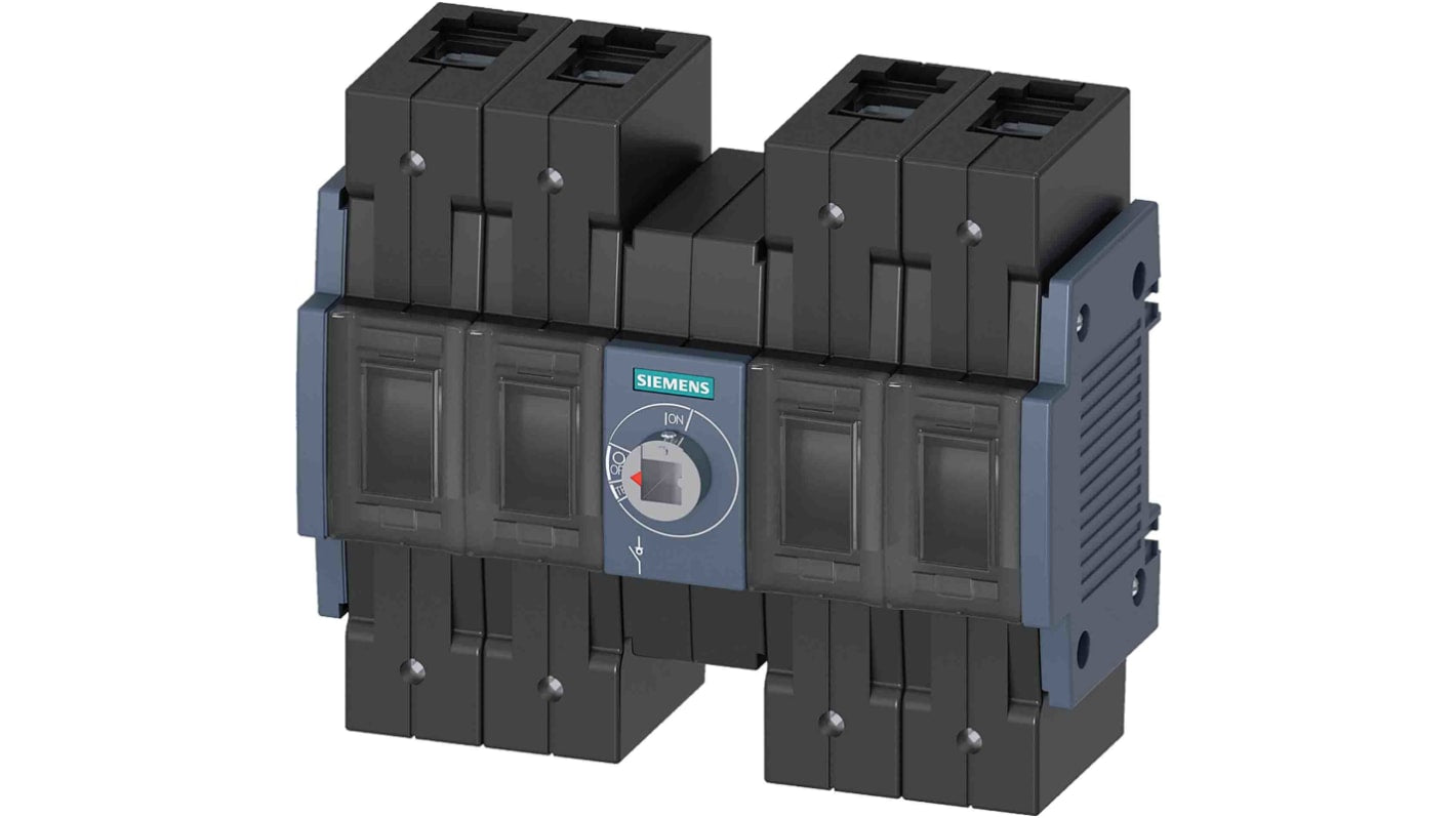 Sezionatore interruttore Siemens SENTRON 3KD, 4 poli, montaggio su guida DIN, corrente massima 125 A, tensione 690 V.