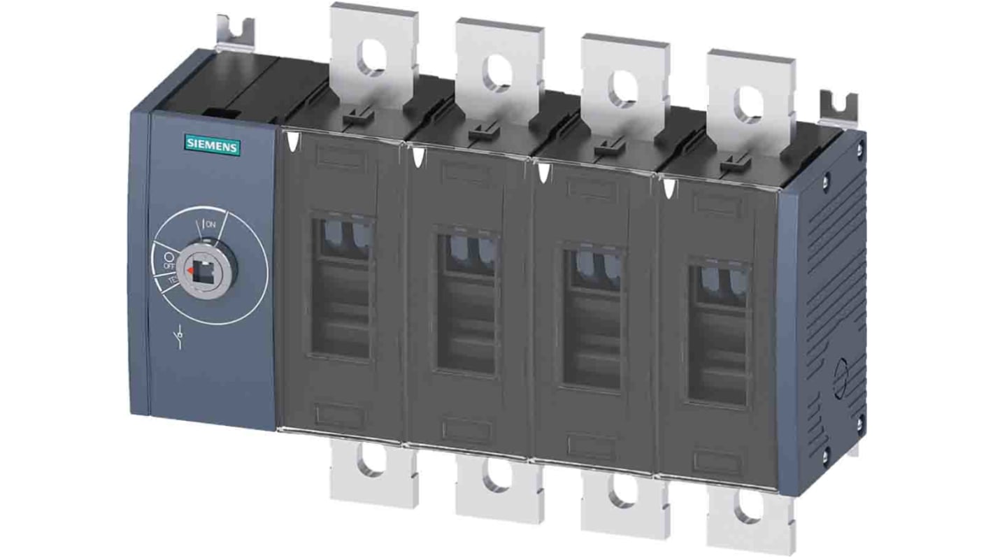 Sezionatore interruttore Siemens 3KD4640-0QE10-0, 4 poli, corrente massima 630 A, montaggio a vite, classe di protezione IP20.