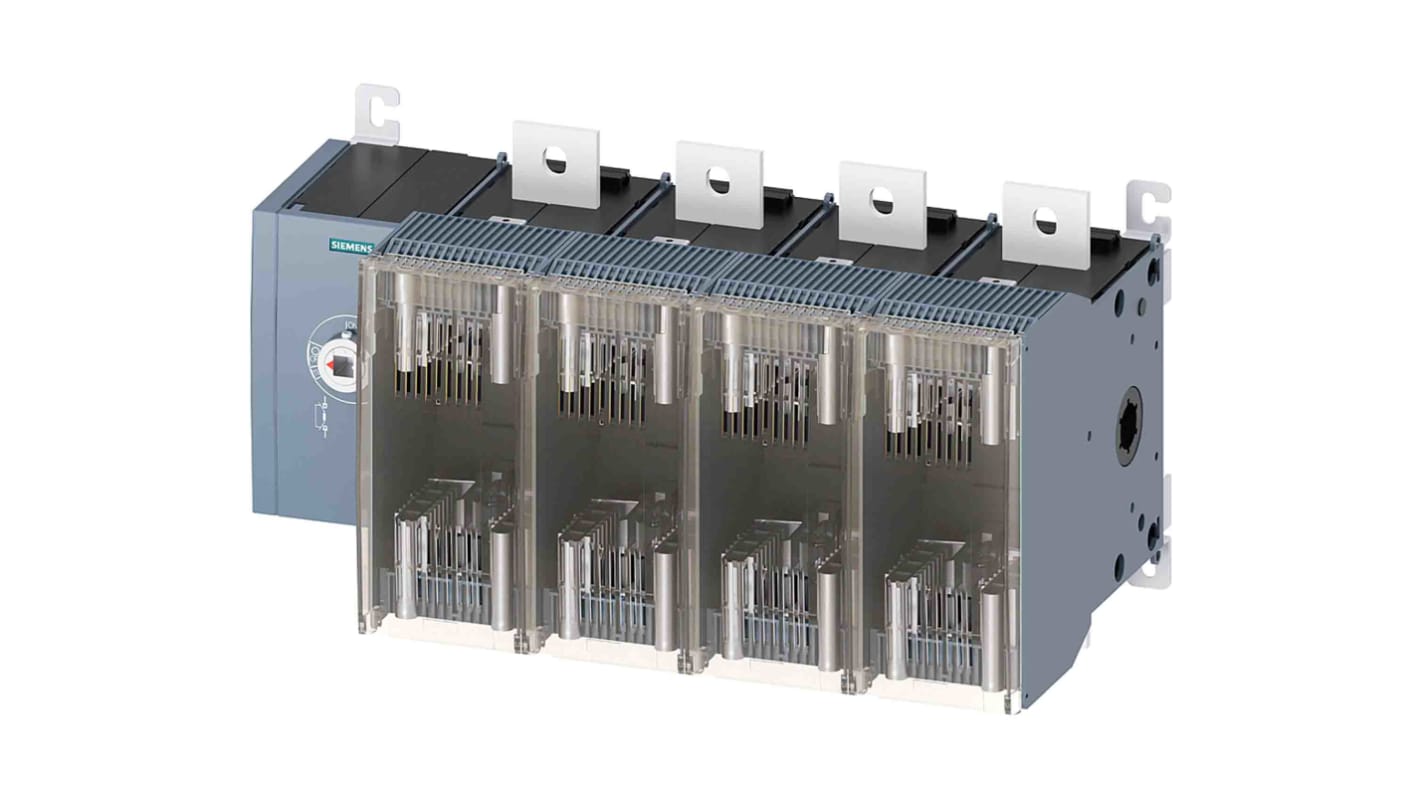Sezionatore portafusibili Siemens 3KF5463-0LF11, 4 poli, 630 A, montaggio superficiale, fusibili NH2/NH3, colore grigio.
