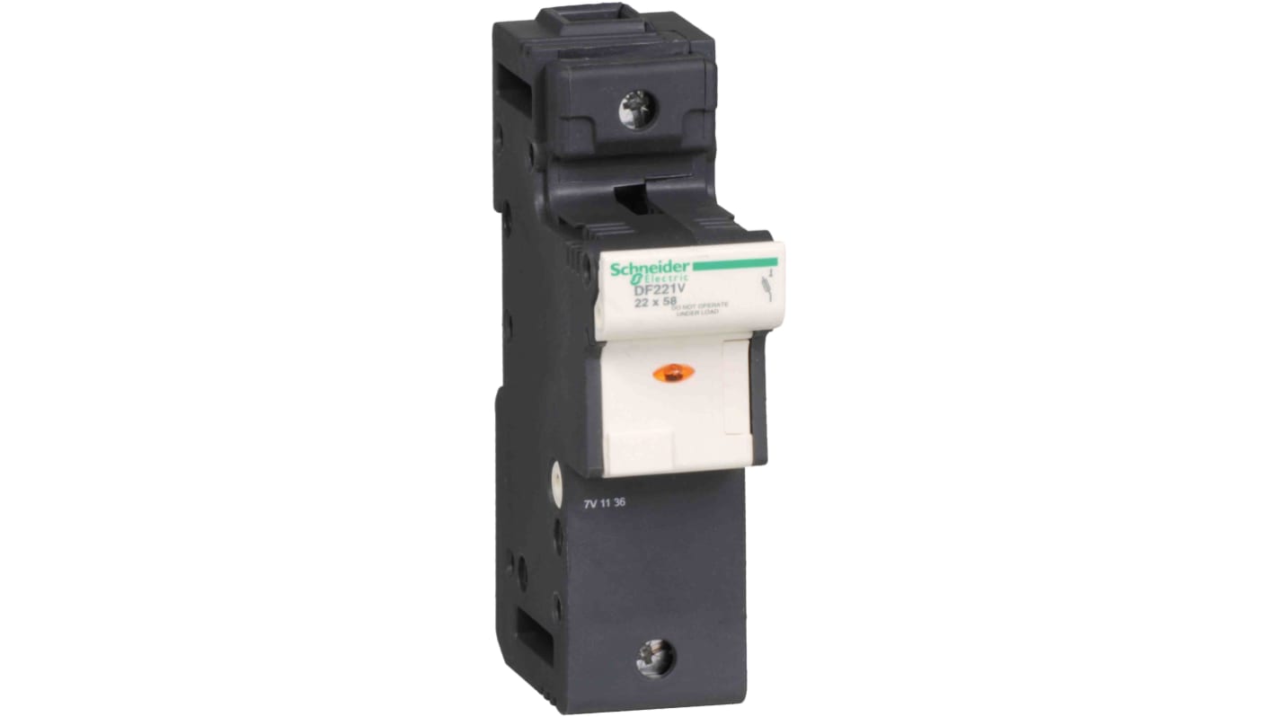 Sezionatore portafusibili Schneider Electric DF221V, 1 polo, 125A, montaggio su guida DIN, indicatore fusibile bruciato, IP20.