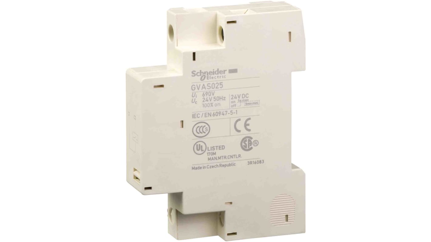 Schneider Electric GVAS025, unità di innesco TeSys GV, 24 V c.a., montaggio a destra, compatibile con interruttori GV2 e GV3.
