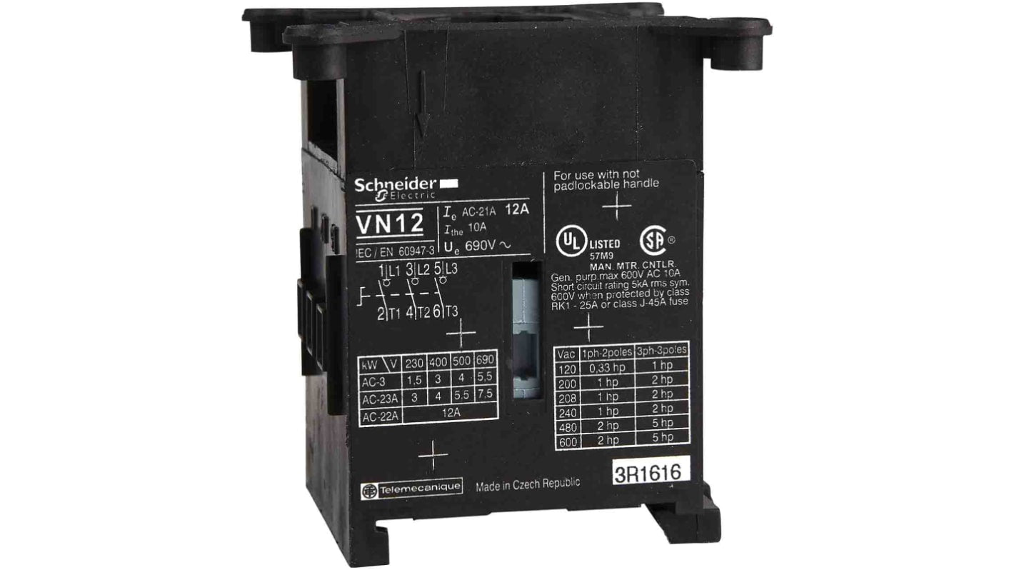 Interruttore di isolamento Schneider Electric VN20 Mini-VARIO, 3P, 3 NA, 20A. Montaggio su guida DIN, IP20. Ideale per commutazione motori.