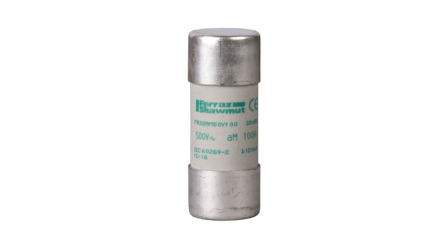 Fusibile a cartuccia Schneider Electric DF2FA100, 100A, 500V, dimensioni 22 x 58mm, per protezione contro sovracorrenti.