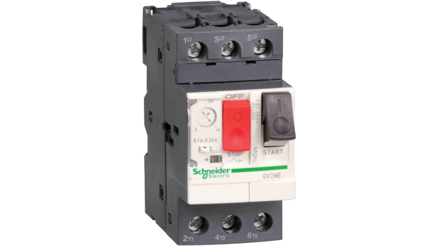 Interruttore automatico del motore Schneider Electric GV2ME20TQ, 3 poli, 13-18 A, tensione 690 V, montaggio a vite, dimensioni 89x44.5x78.2 mm.