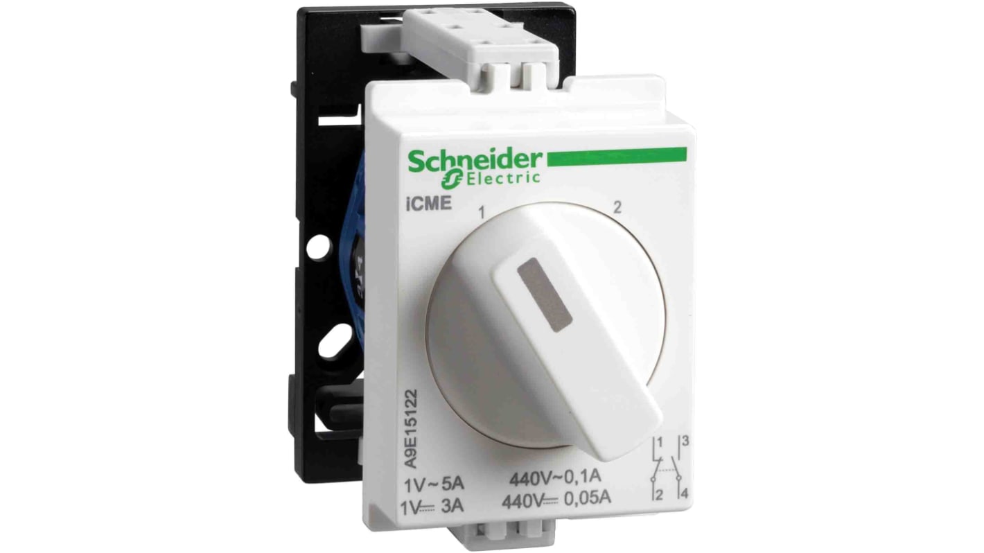 Selettore a 2 posizioni Schneider Electric, 1 NA + 1 NC, montaggio su guida DIN, tensione 440V, corrente 10A. Serie Acti 9.