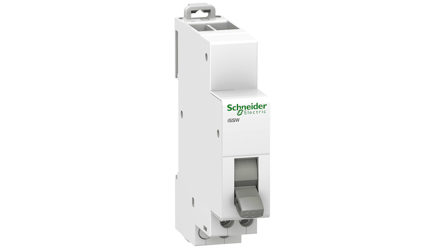 Interruttore lineare Schneider Electric A9E18070 per circuiti elettrici, 1 contatto di commutazione, 20A, guida DIN, cavi rigidi/flessibili 2x2.5mm². Conforme IEC.