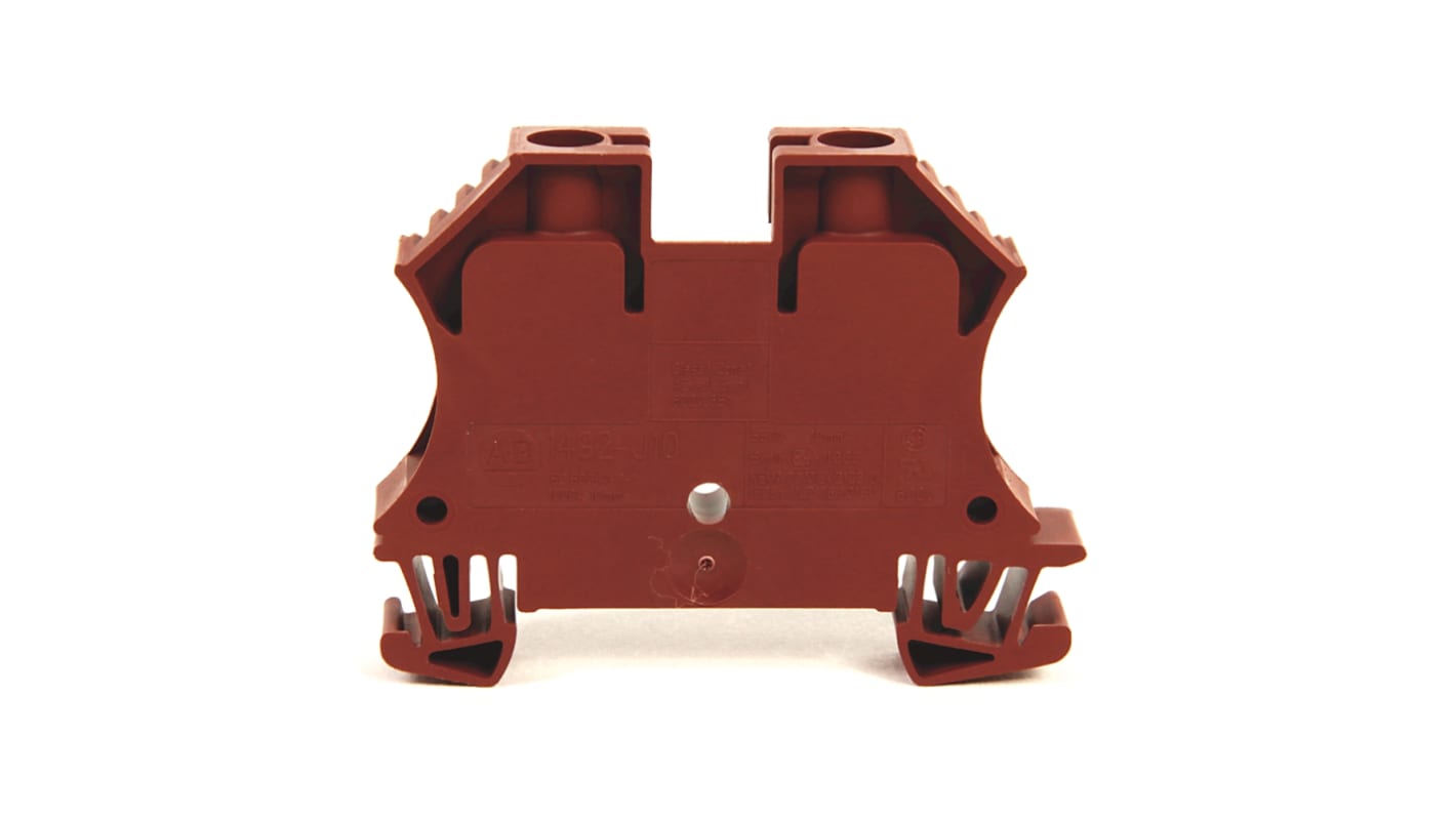 Morsettiera passante Allen Bradley 1492-J10-BL, 2 vie, corrente 65A, tensione 600V, montaggio su guida DIN.