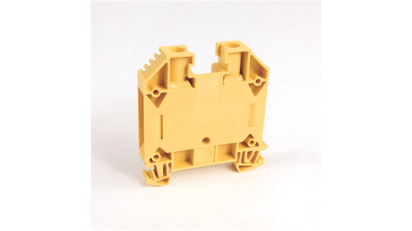 Morsettiera passante Allen Bradley 1492-J16-Y, 2 vie, montaggio su guida DIN, per cavi 18 - 4 AWG, 85A, 600 V.