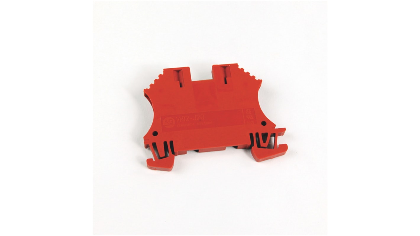 Morsettiera passante Allen Bradley 1492-J2Q-RE, 4 vie, montaggio su guida DIN, per cavi 22-12 AWG, 25A, 300 V.