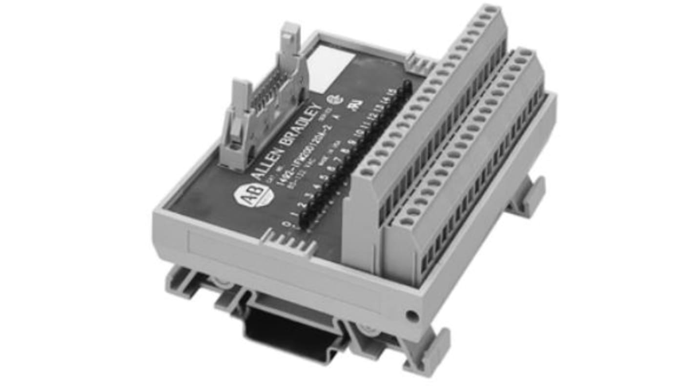 Modulo di interfaccia Allen Bradley 1492-IFM20D2402 per montaggio su guida DIN, 20 poli, con morsetto a molla e installazione semplice.