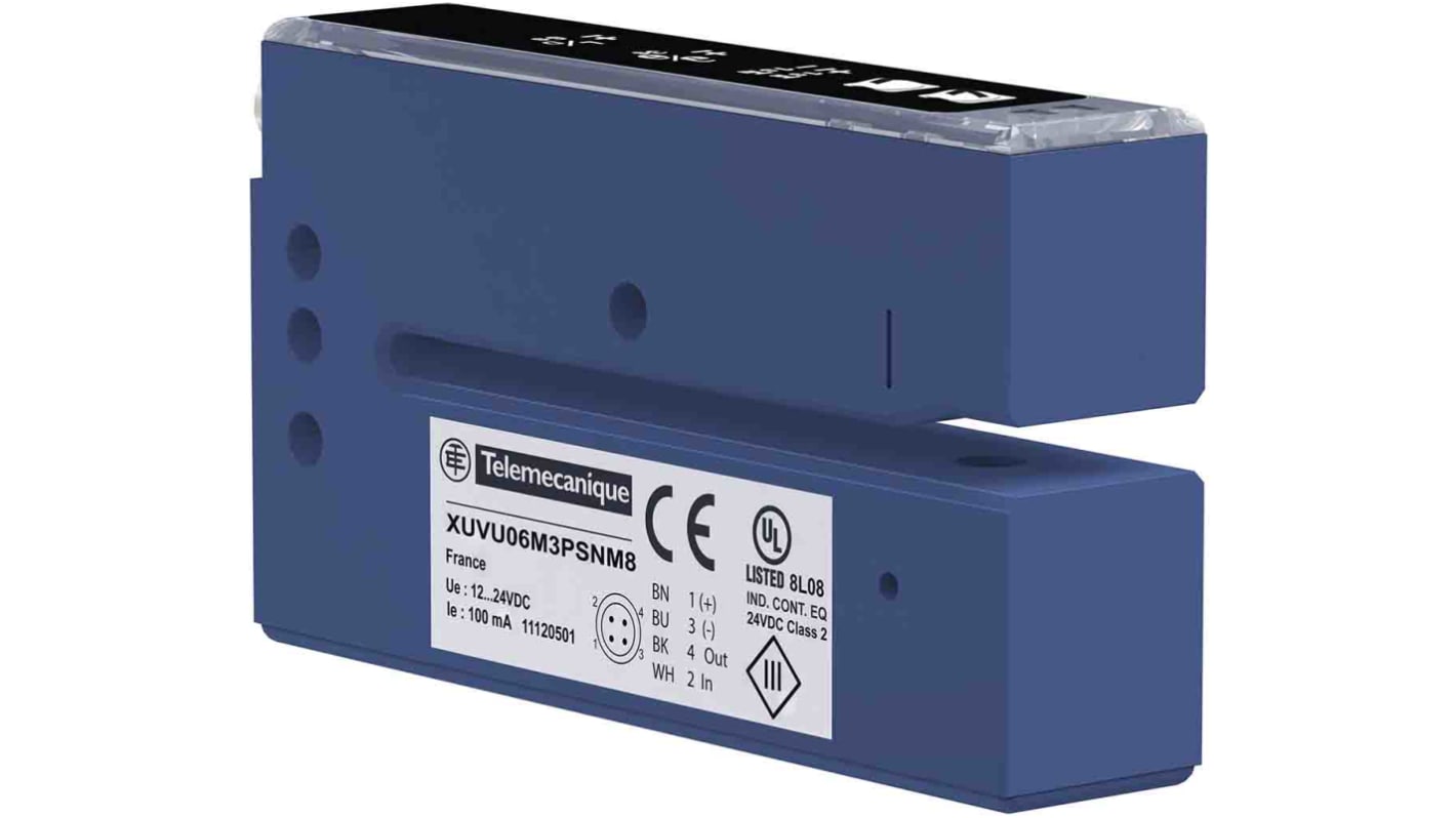 Sensore di prossimità a slitta NPN Telemecanique Sensors XUVU06M3NSNM8, tecnologia a ultrasuoni, rilevamento 3 mm, IP65.
