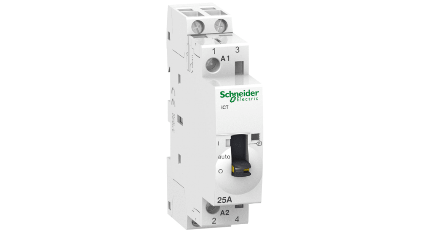 Contattore Schneider Electric A9C21132, 2 poli, 2 contatti NA, 25 A, 24 V, montaggio su guida DIN, larghezza 18 mm.