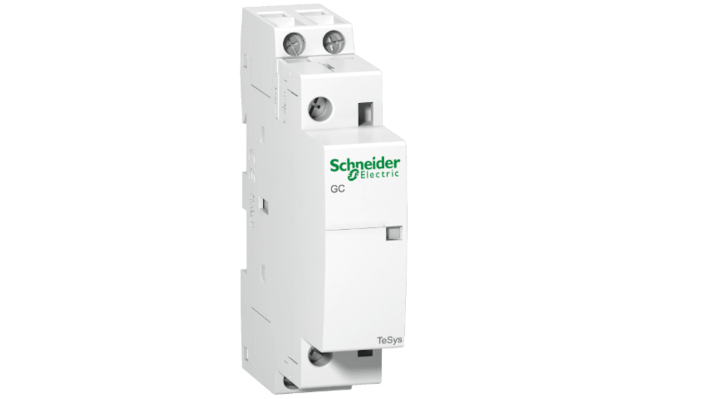 Contattore Schneider Electric GC2511M5, 2 poli, 1 NO + 1 NC, 25 A, montaggio su guida DIN 35 mm, larghezza 18 mm.