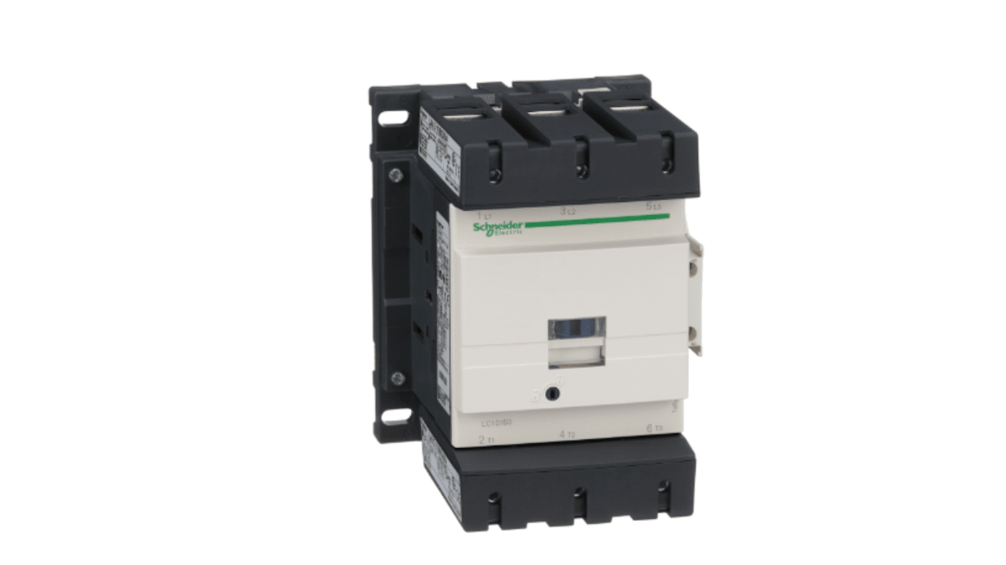 Contattore Schneider Electric LC1D150U7, 3 poli, 3 contatti NA, corrente 150 A, tensione bobina 240 V, operatività 1200 cicli/ora.