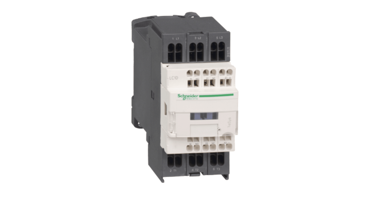 Contattore Schneider Electric LC1D253B7, 3 poli, 25 A, 5,5 kW, montaggio su guida DIN, compatto 45 mm.