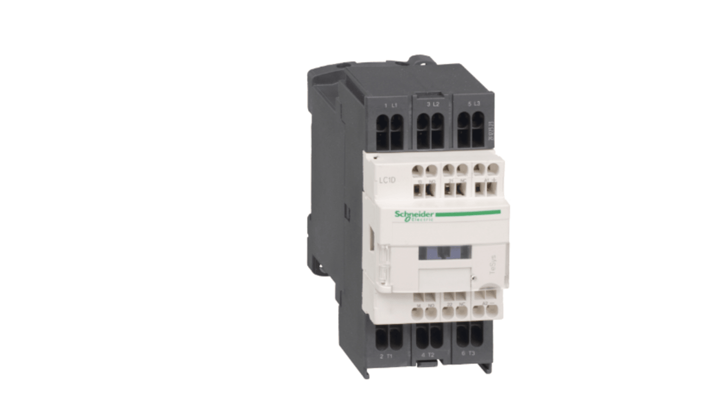 Contattore Schneider Electric LC1D323F7, 3 poli, 3 contatti NA, 32 A, montaggio su guida DIN, larghezza 45 mm.