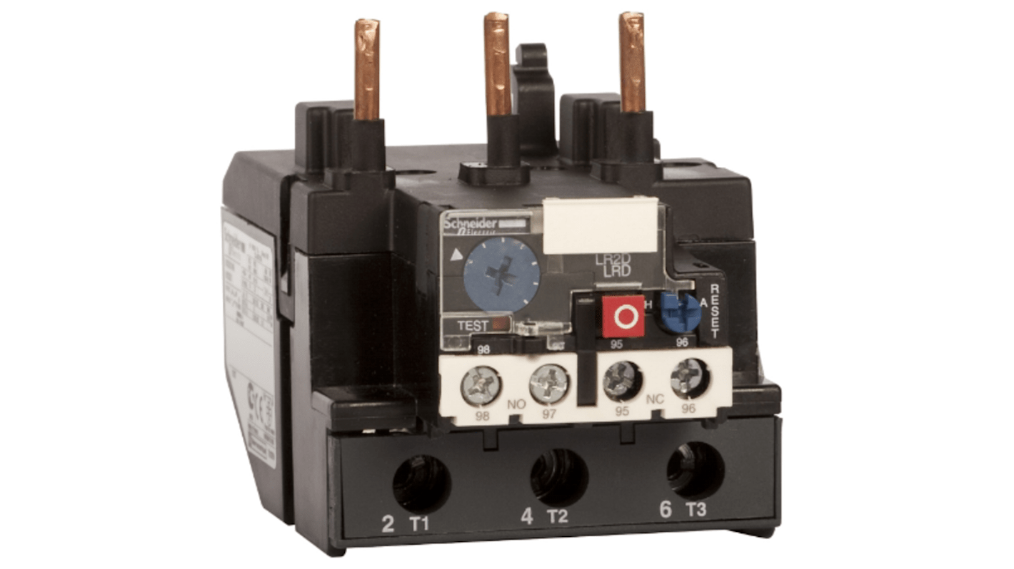 Relè di sovraccarico Schneider Electric LR3D35 per motori trifase, corrente 30-38 A, tensione 690 V, con selettore di regolazione.