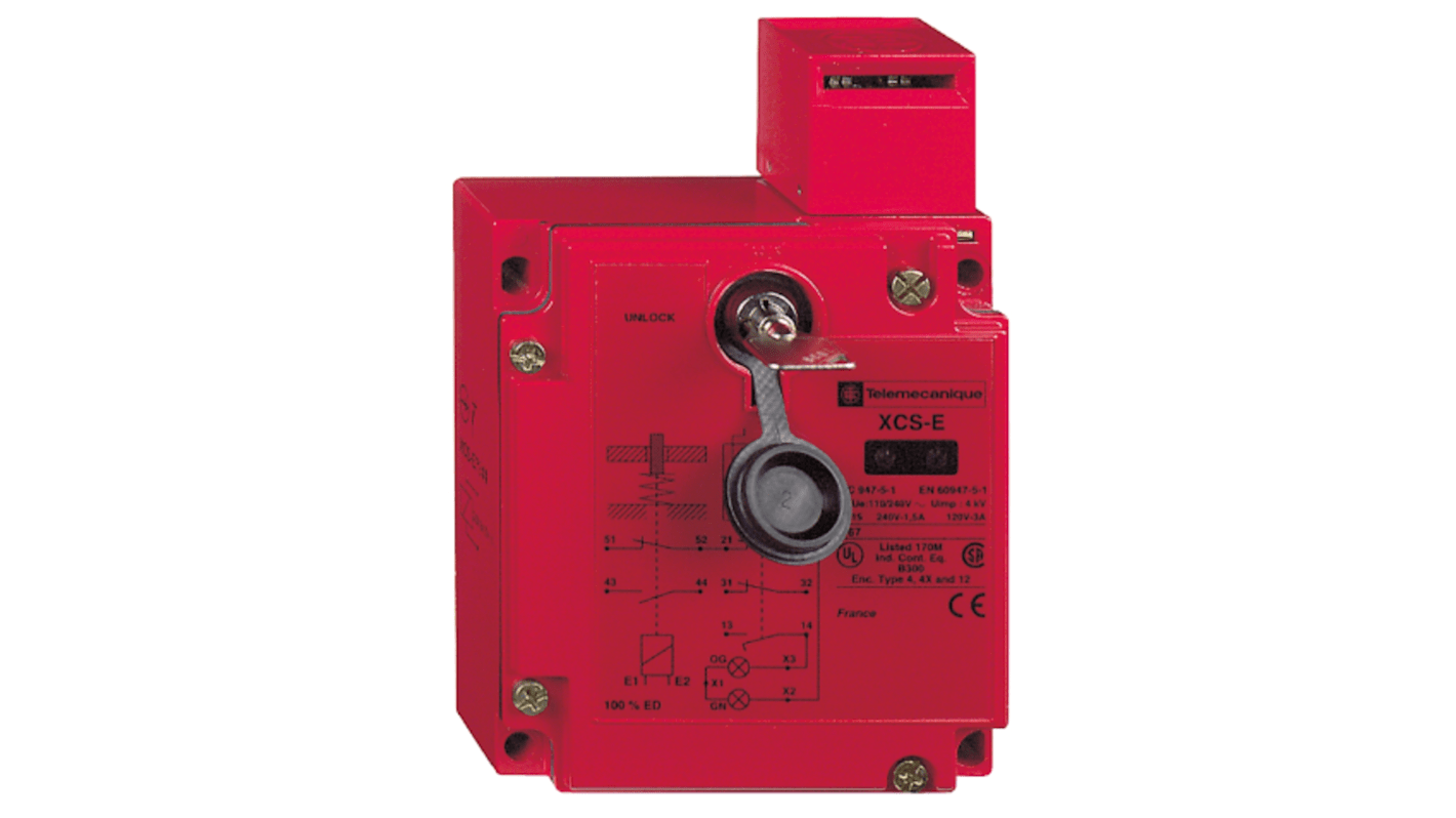 Interruttore di interblocco a solenoide Telemecanique Sensors XCSE5322, 2NA/1NC, grado di protezione IP67, custodia in metallo.