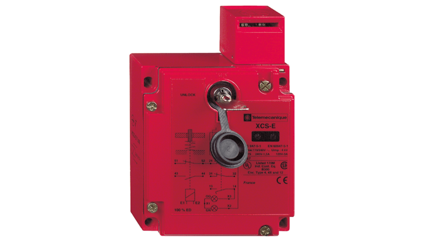 Interruttore di interblocco a solenoide Telemecanique Sensors XCS, 2NA/1NC, custodia metallica, terminali a vite, ingressi M20.