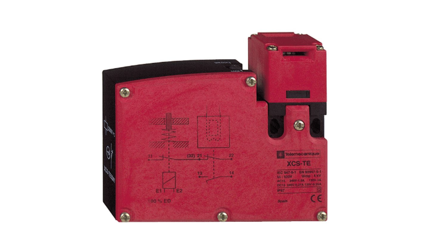 Interruttore di interblocco a solenoide Telemecanique Sensors XCSTE7331, corpo in plastica, grado di protezione IP67, colore rosso.