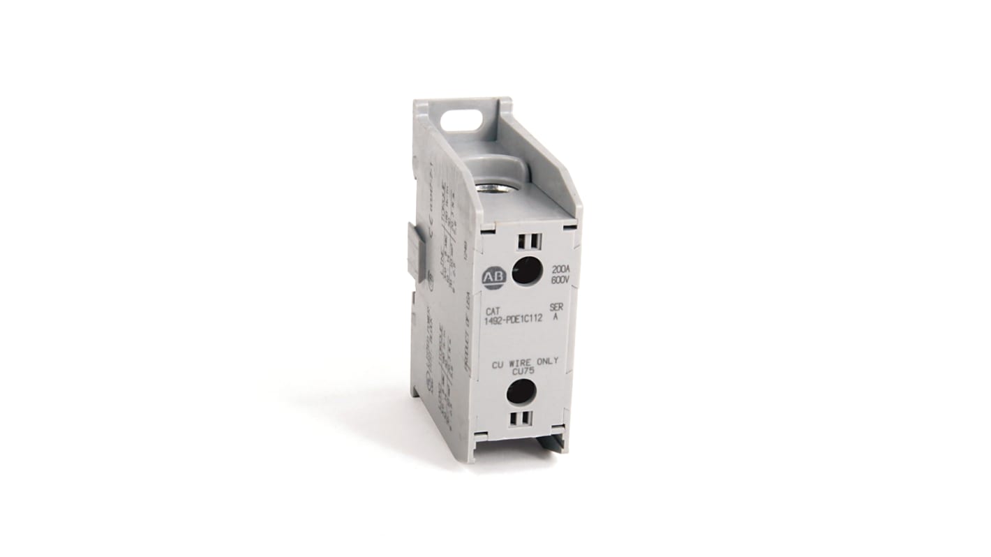 Blocco di distribuzione Allen Bradley 1492-PDE1C225, 2 vie, 510A, 600 V, montaggio a pannello, colore bianco, protezione IP20.