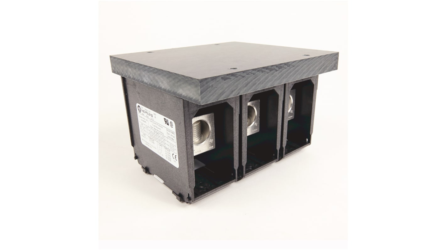 Blocco di distribuzione Allen Bradley 1492-PDL3161, 6 vie, 175A, 600V, custodia in alluminio nera, terminazione a vite.