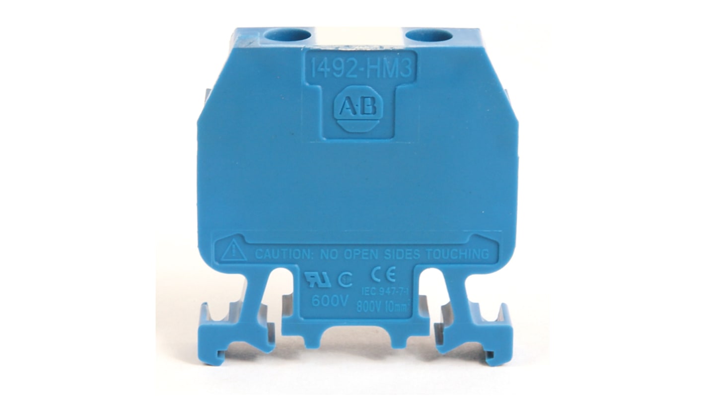 Morsettiera Allen Bradley 1492-HM3 per guida DIN, grigia, corrente 55A, tensione 600V, compatibile con cavi 22-8 AWG.