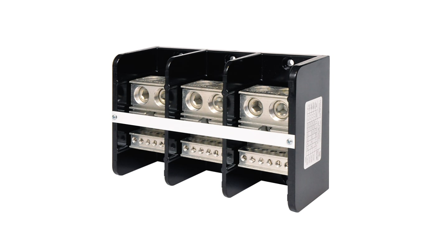 Blocco di distribuzione Allen Bradley 1492-PD3141, 3 vie, 175A, 600V, custodia in alluminio, con accessori inclusi.