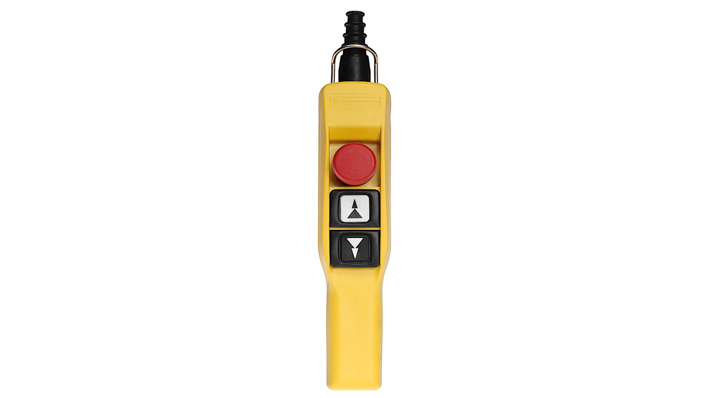 Contenitore stazione di controllo Schneider Electric XACA2173, giallo, diametro 30mm, in polipropilene, per circuiti ausiliari.