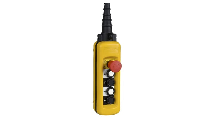 Stazione pensile a pulsante Schneider Electric XACA4913, 4 pulsanti, protezione IP65, contenitore giallo in polipropilene.