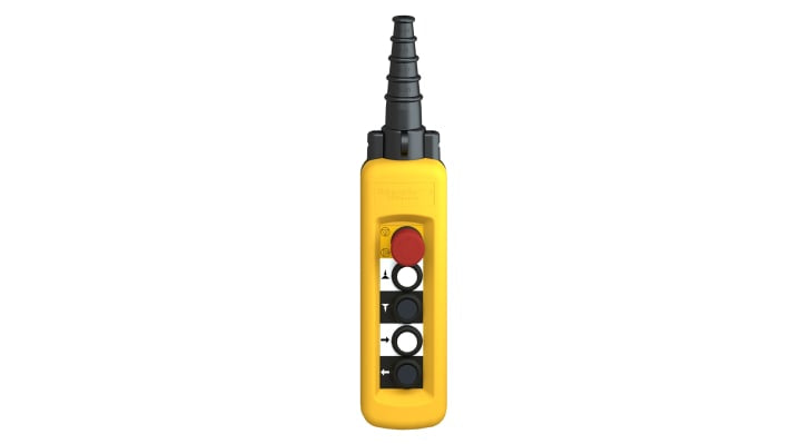 Stazione pensile a pulsante Schneider Electric XACA4913, 4 pulsanti, protezione IP65, contenitore giallo in polipropilene.