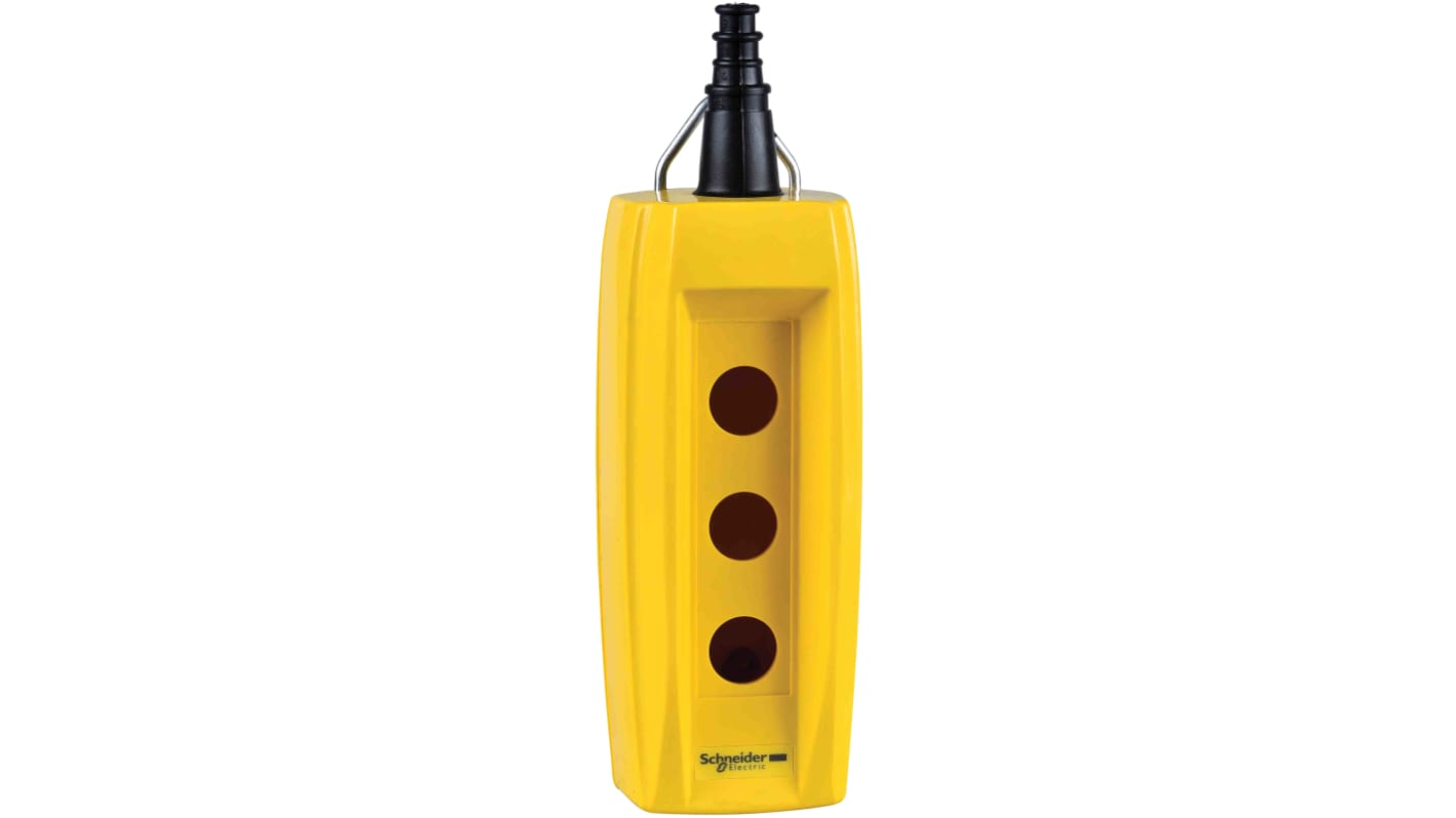 Stazione pensile a pulsante Schneider Electric XACB030, contenitore giallo, 3 pulsanti, protezione IP65, 600V, 10A.