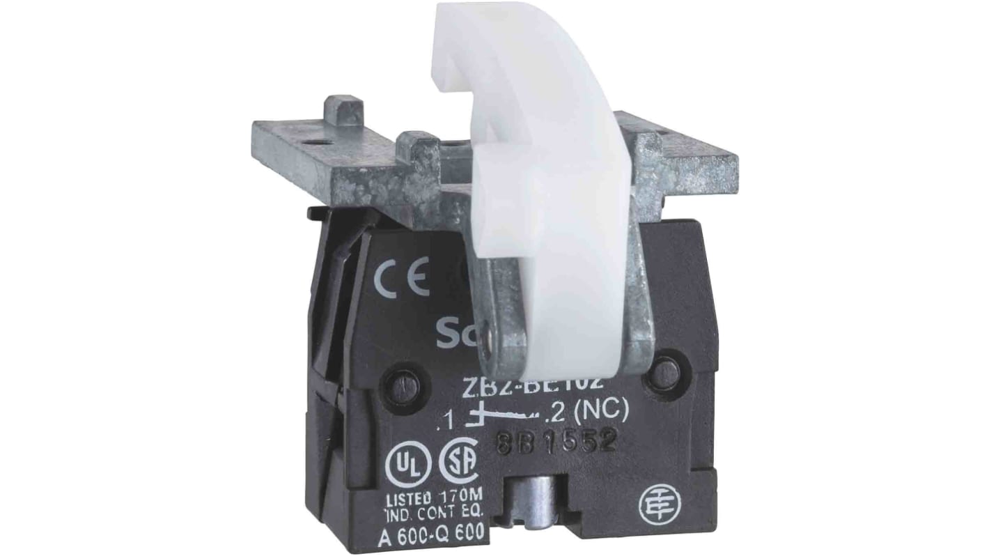 Blocco contatti pulsante Schneider Electric XACS104, 2 NC, montaggio su base, compatibile con XACA, privo di mercurio.