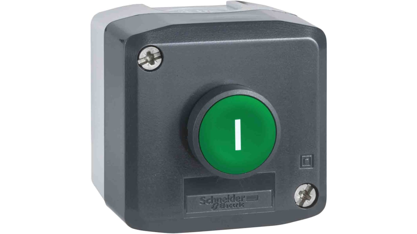 Pulsante Schneider Electric Ø 22mm, grigio scuro, montaggio a filo, 1NO+1NC, ritorno a molla, serie Harmony XALD.
